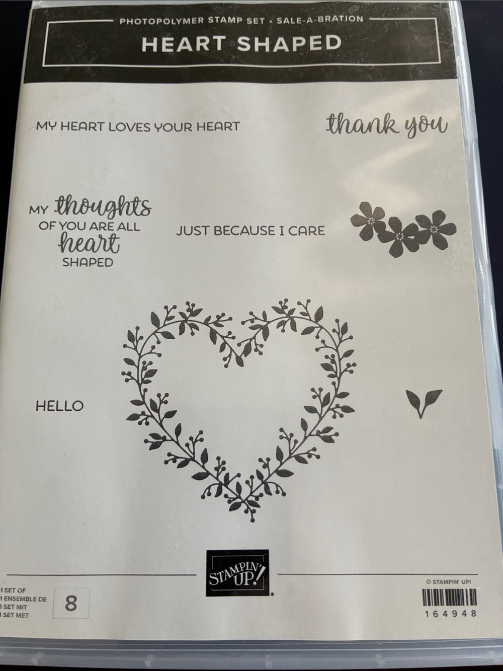 Stampin' Up! Heart Shaped Photopolymer Stamp Set — Black & White Brand New!